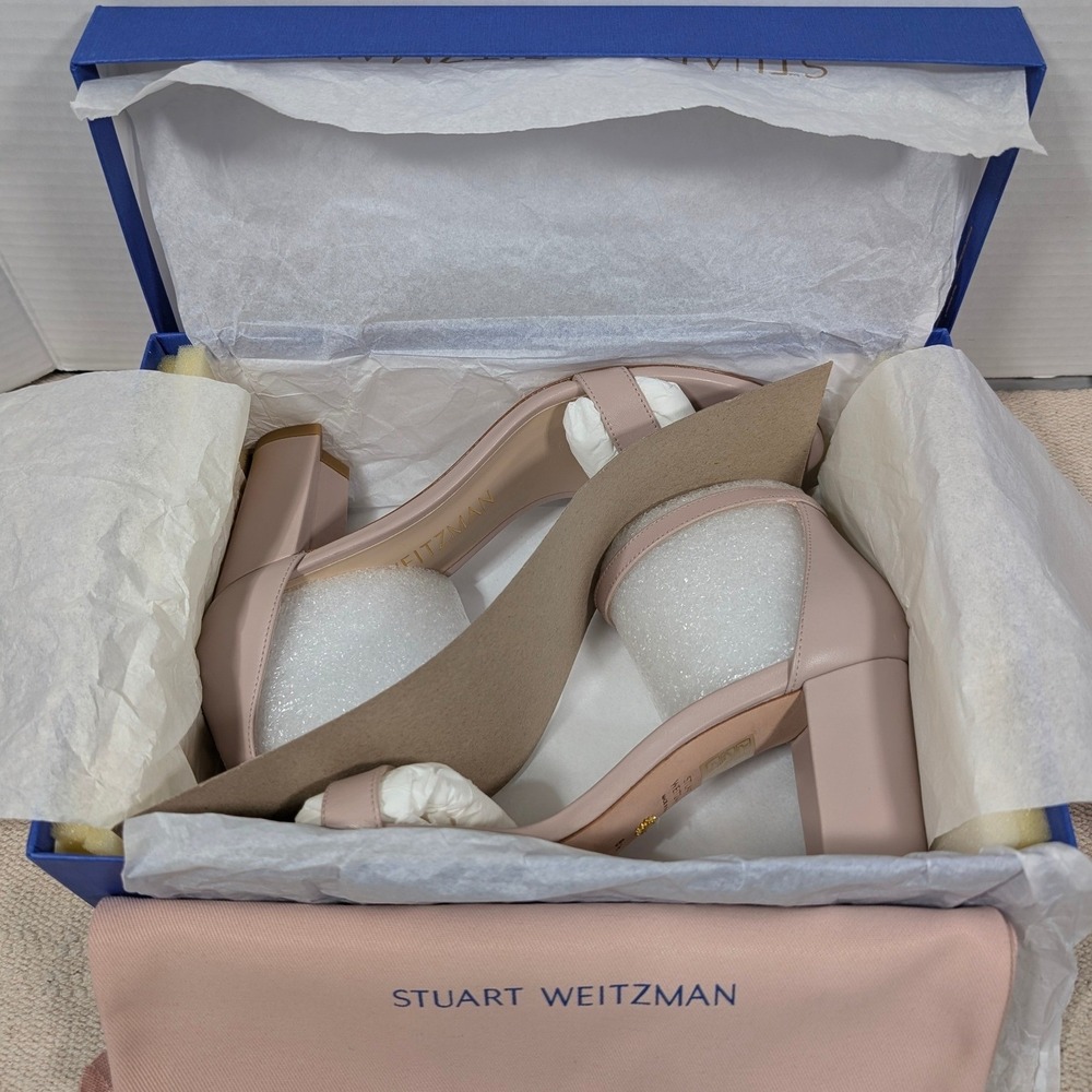Stuart Weitzman Nearlynude Dolce Smooth Calf Leather Block Heel Sandals 8.5 AA - Picture 10 of 12